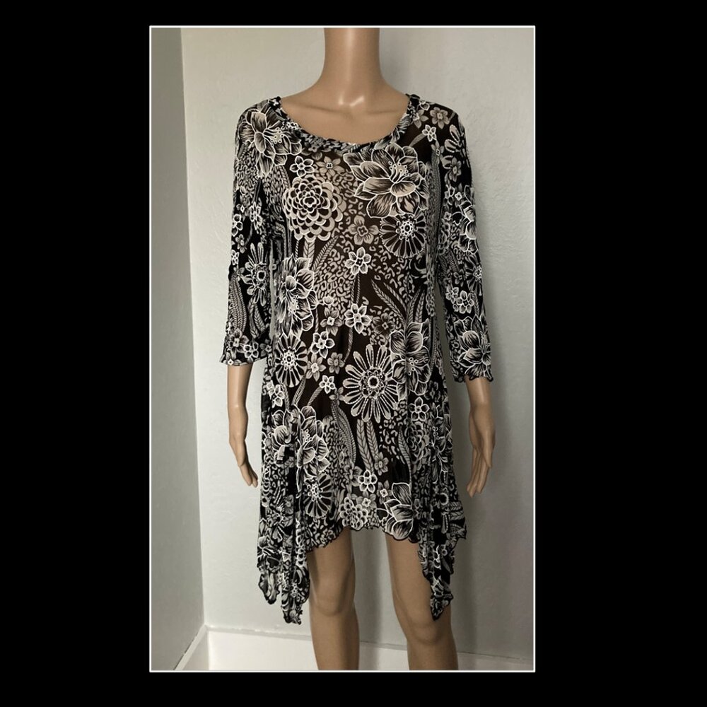 Cactus Black & Grey Tunic Blouse Large L